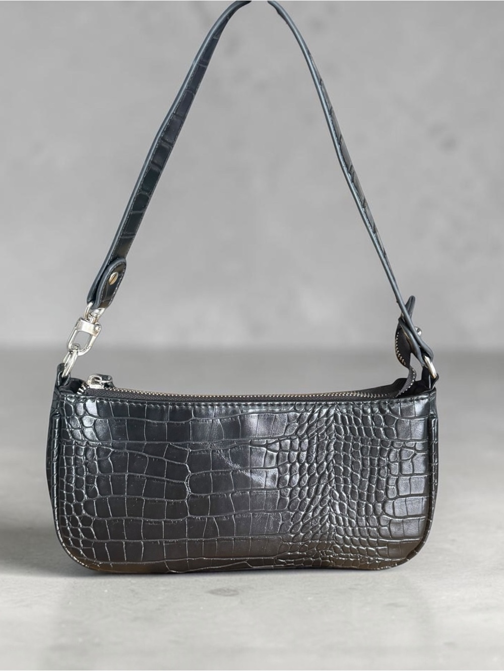 Classic Croc-Embossed Shoulder Bag in Black